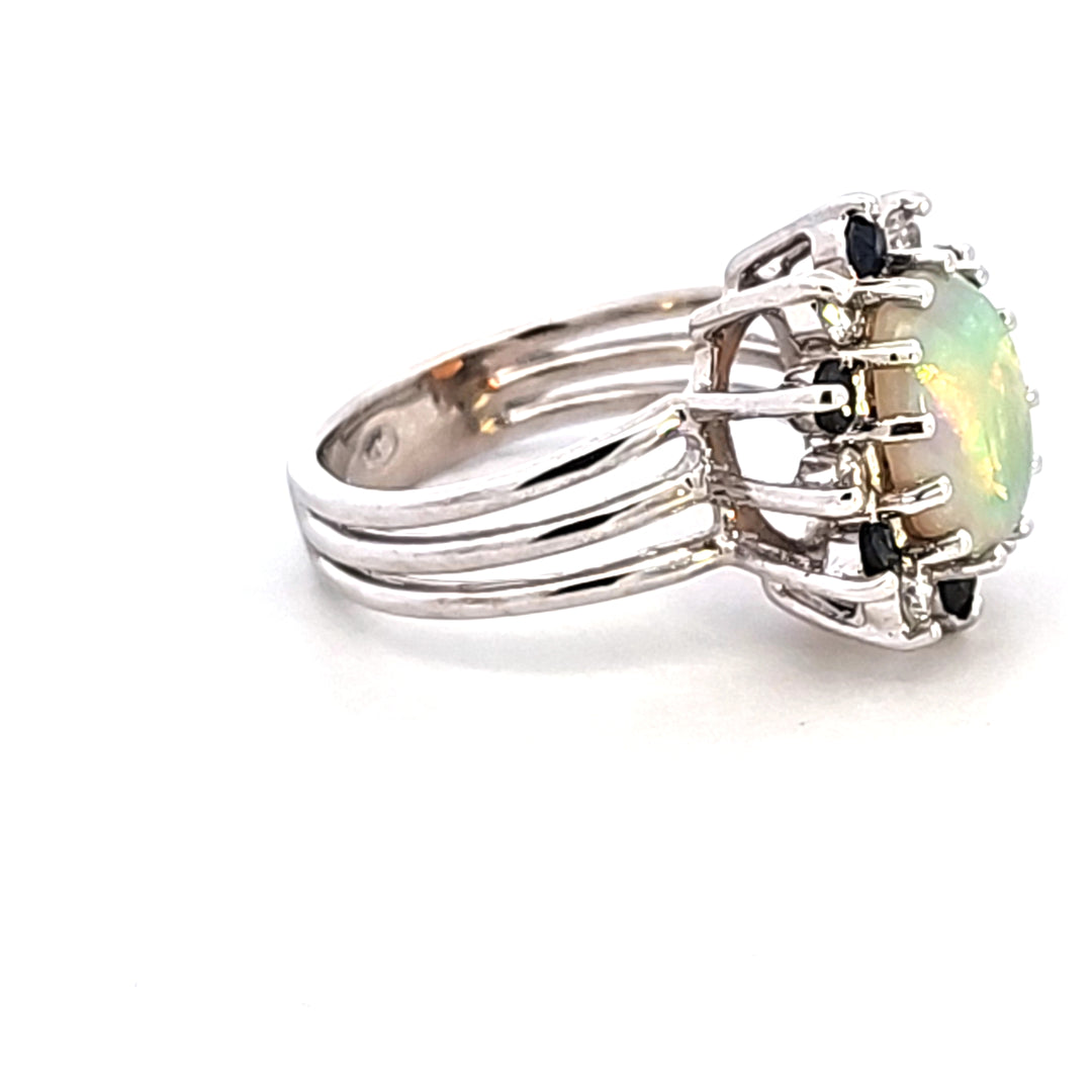 14KW Opal, Blue Sapphire, and Diamond Estate Ring