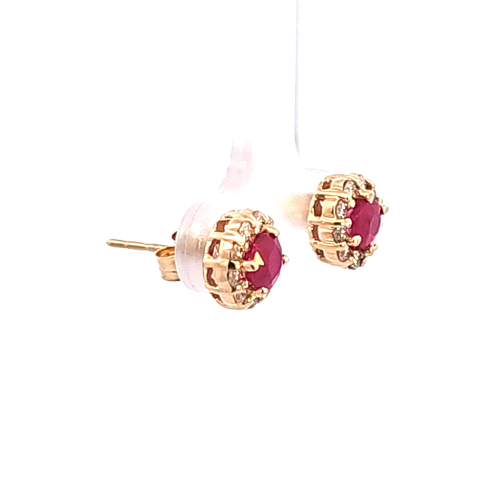 14KY Ruby and Diamond Halo Earrings