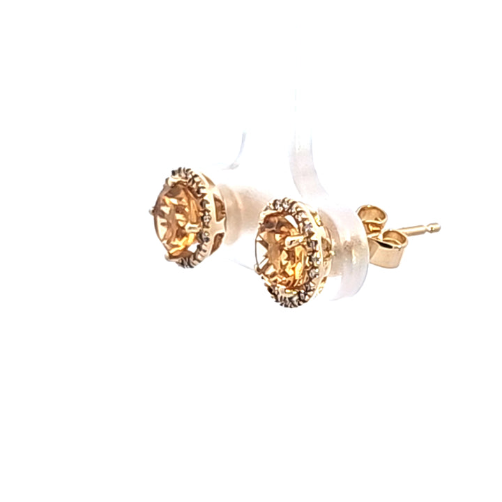 14KY Citrine and Diamond Halo Earrings