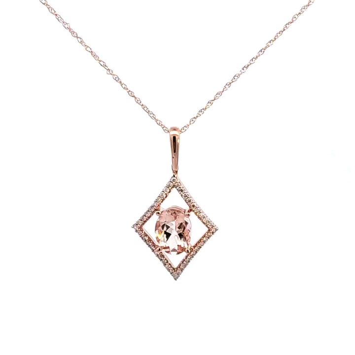 14KR Pink Morganite and Diamond Pendant