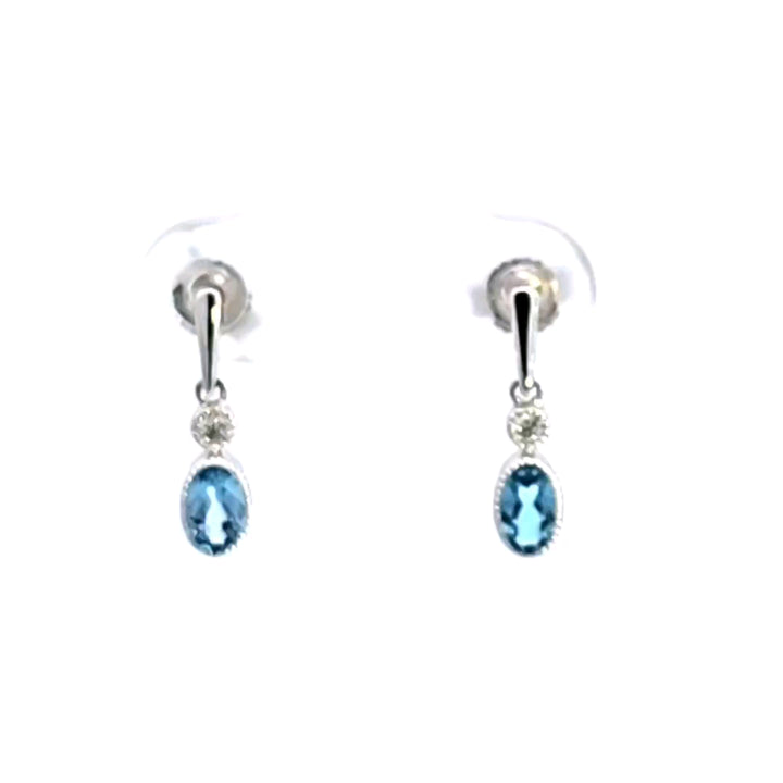 14KW Blue Topaz and Diamond Earrings