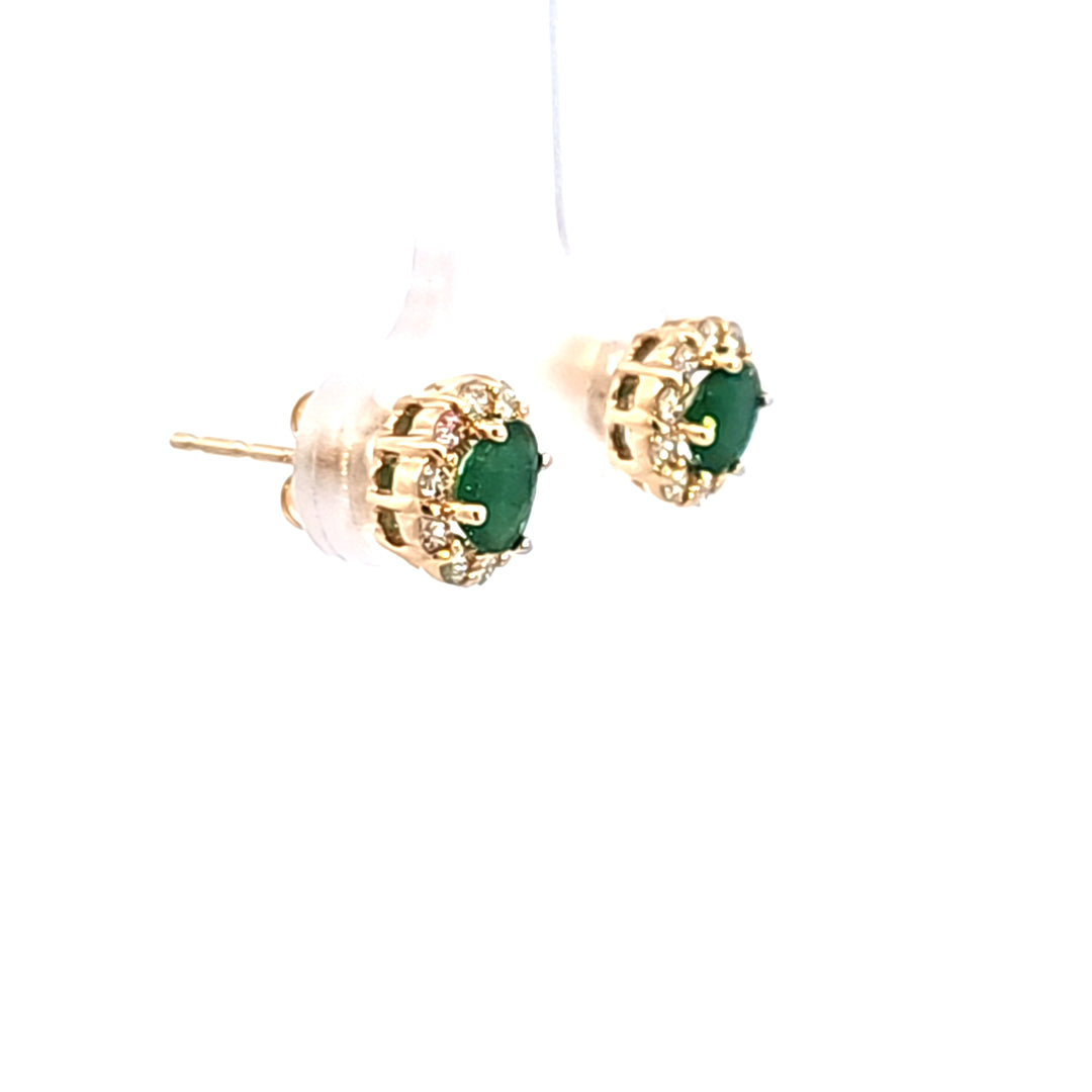 14KY Emerald and Diamond Halo Earrings