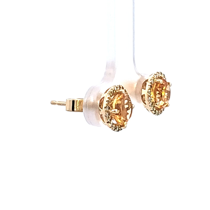 14KY Citrine and Diamond Halo Earrings