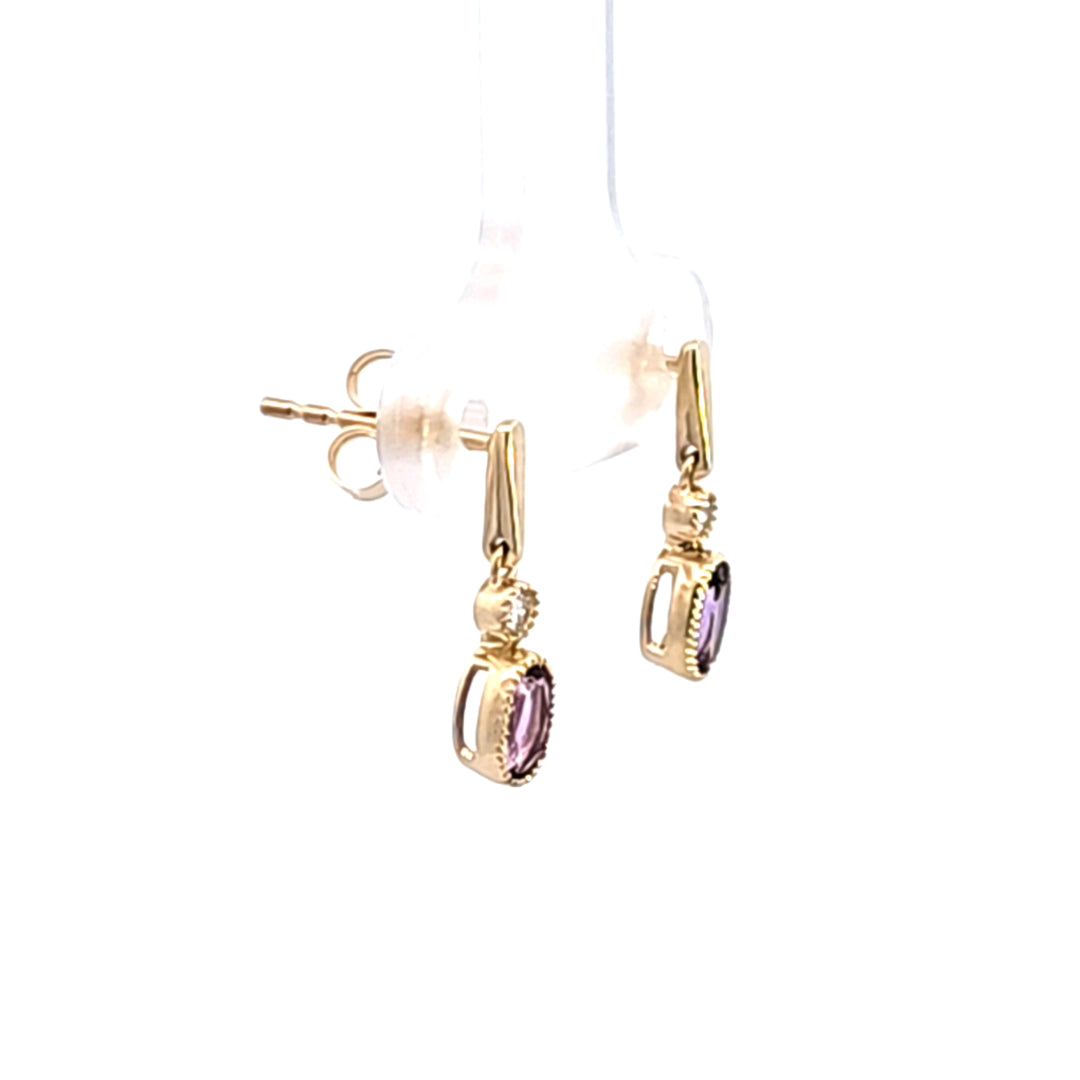 14KY Amethyst and Diamond Drop Earrings