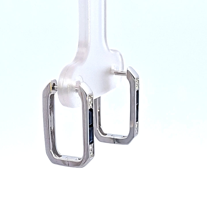 14KW Sapphire and Diamond Hoop Earrings