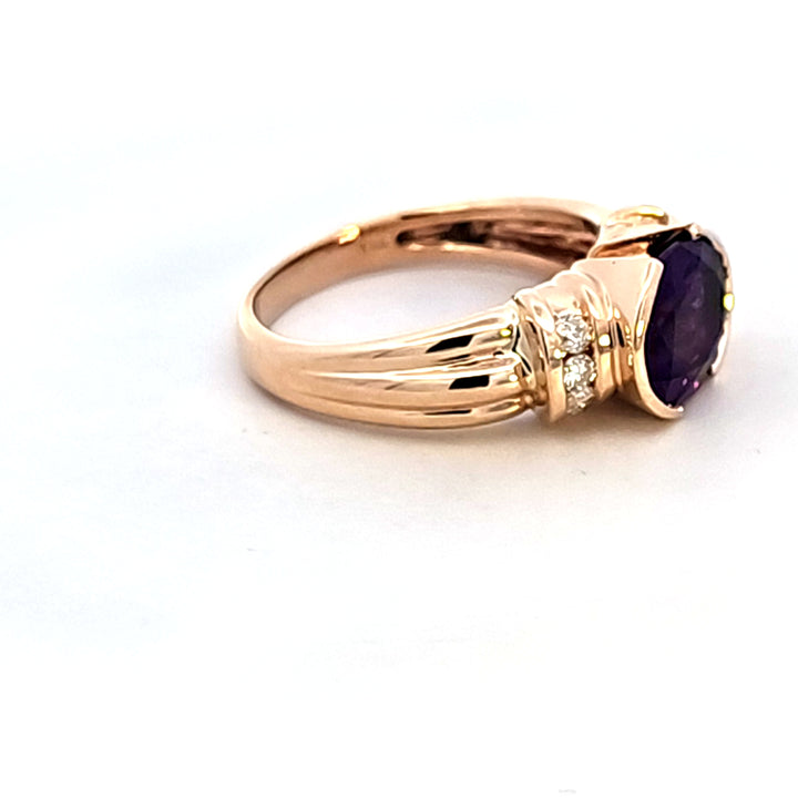 14KY Oval Amethyst and Diamond Ring