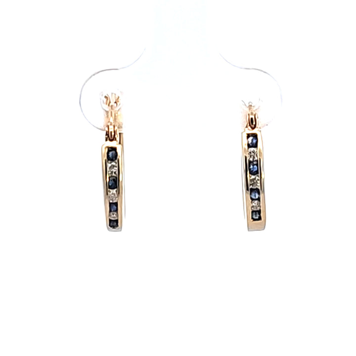 14KY Sapphire and Diamond Hoop Earrings