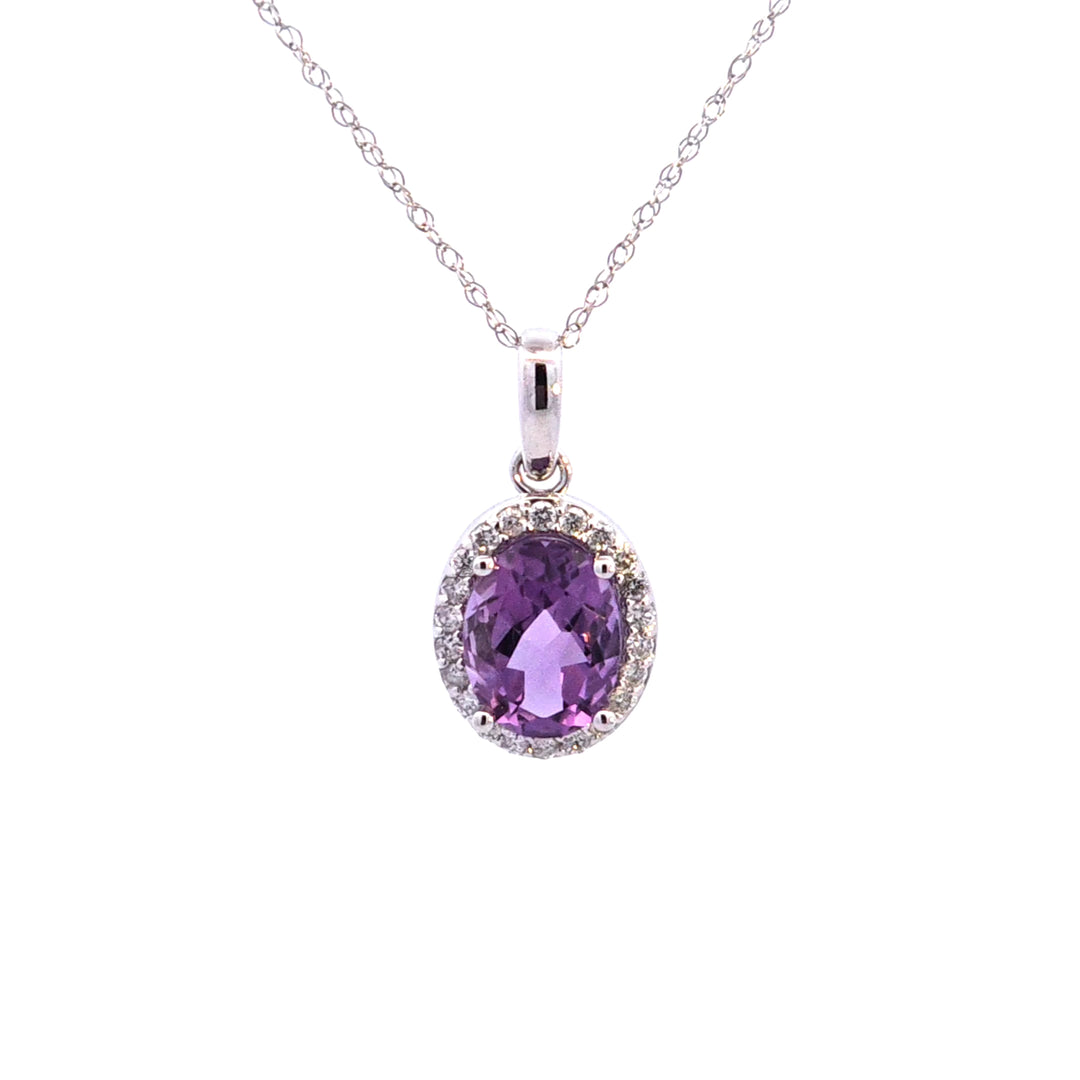 14KW Amethyst and Diamond Pendant Necklace