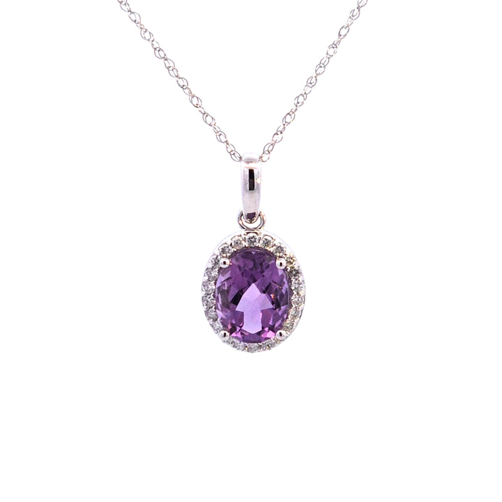 14KW Amethyst and Diamond Pendant Necklace