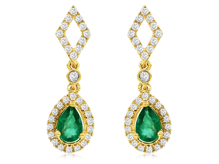 14KY Pear Emerald and Diamond Drop Earrings