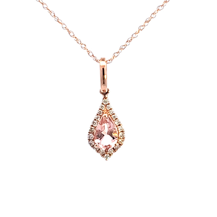 14KY Morganite and Diamond Pendant Necklace