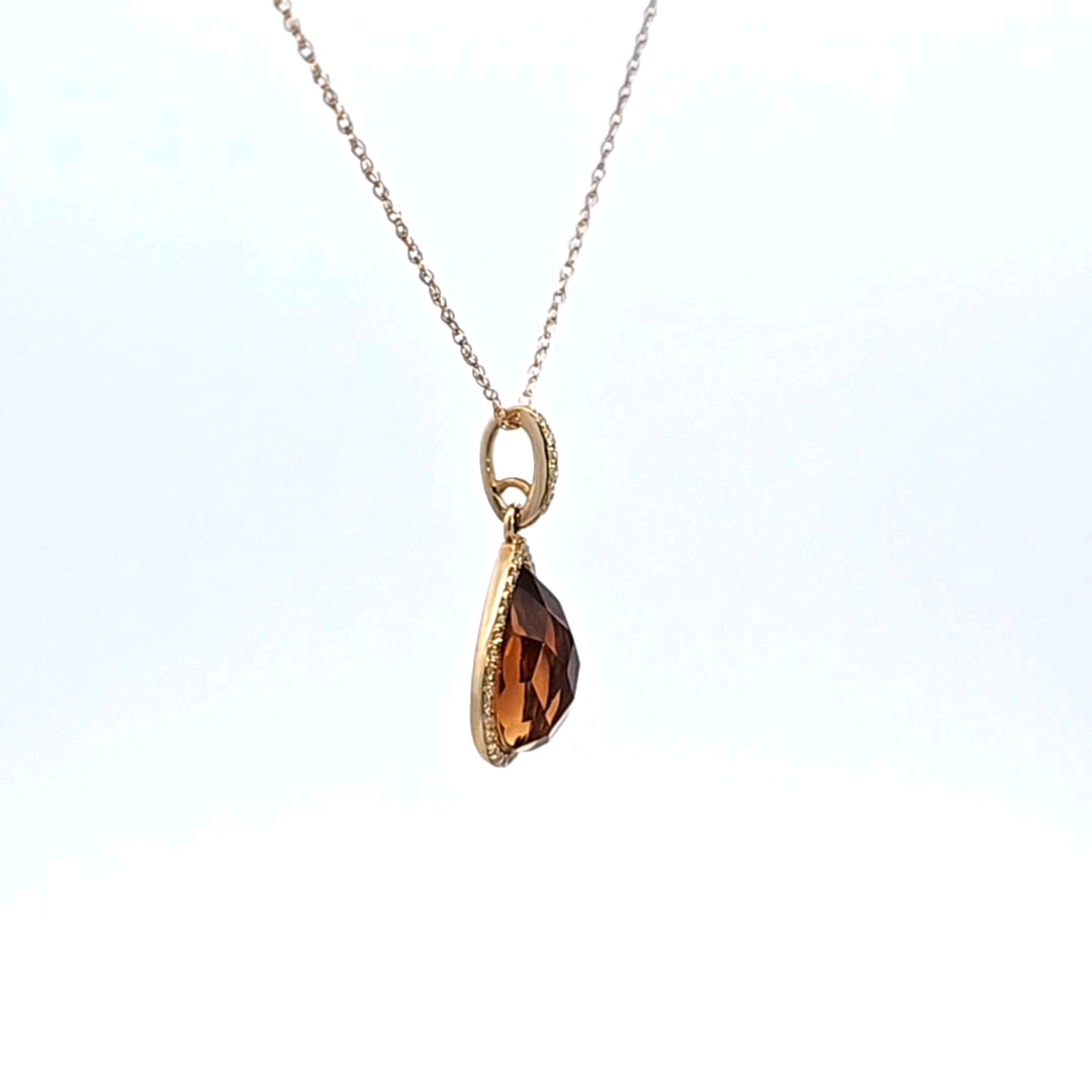 14KY Citrine and Diamond Pendant