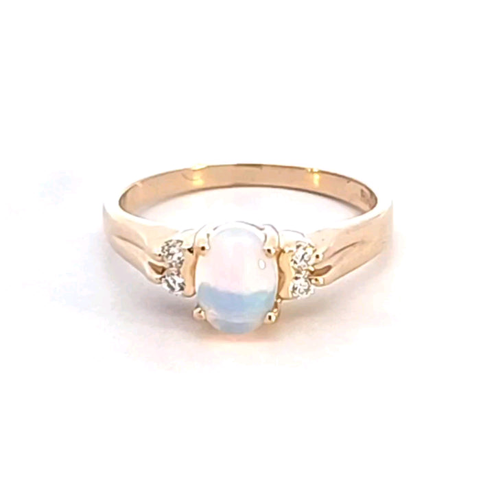 14KY Oval Opal and Diamond Ring