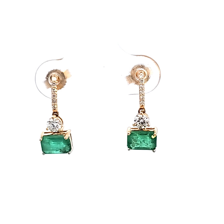 14KY Emerald and Diamond Drop Earrings