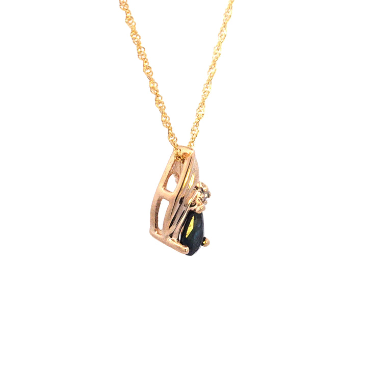 14KY Pear Sapphire and Diamond Pendant