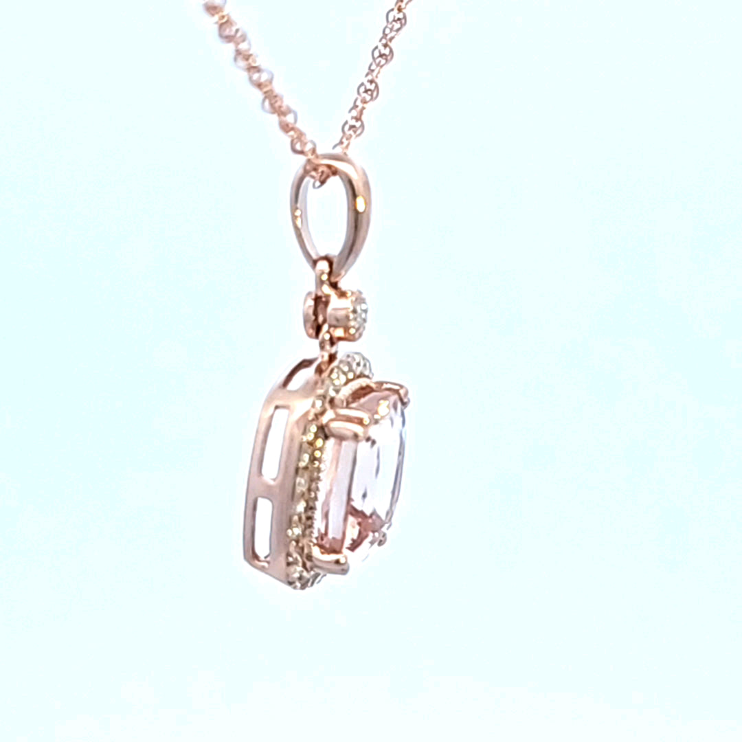 14KR Pink Morganite and Diamond Pendant
