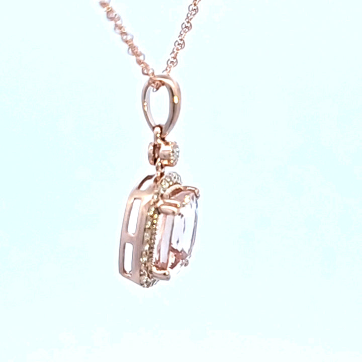 14KR Pink Morganite and Diamond Pendant