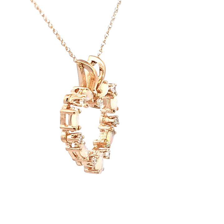14KY Opal and Diamond Heart Pendant