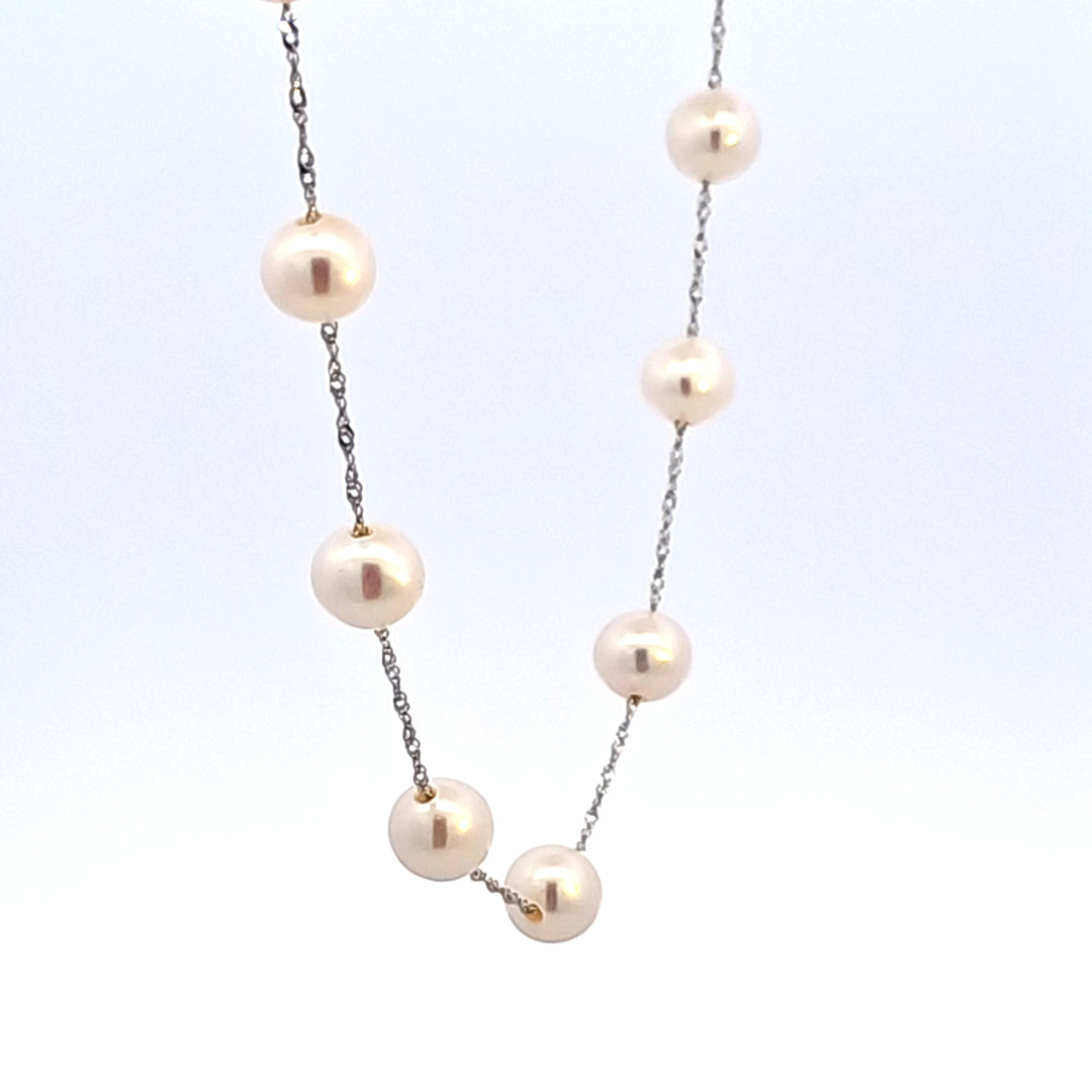 14KW White Freshwater Potato Pearls 18" Tin Cup Necklace