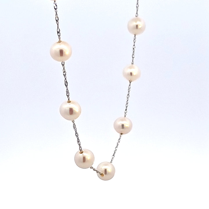 14KW White Freshwater Potato Pearls 18" Tin Cup Necklace