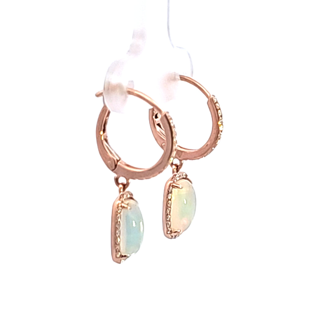 14KR Cushion Opal and Diamond Drop Earrings