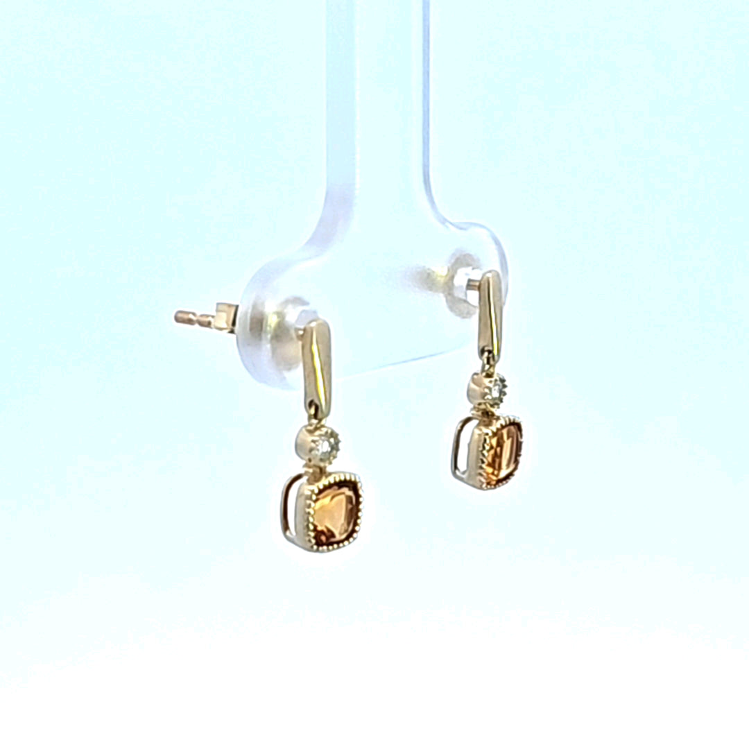 14KY Citrine and Diamond Earrings