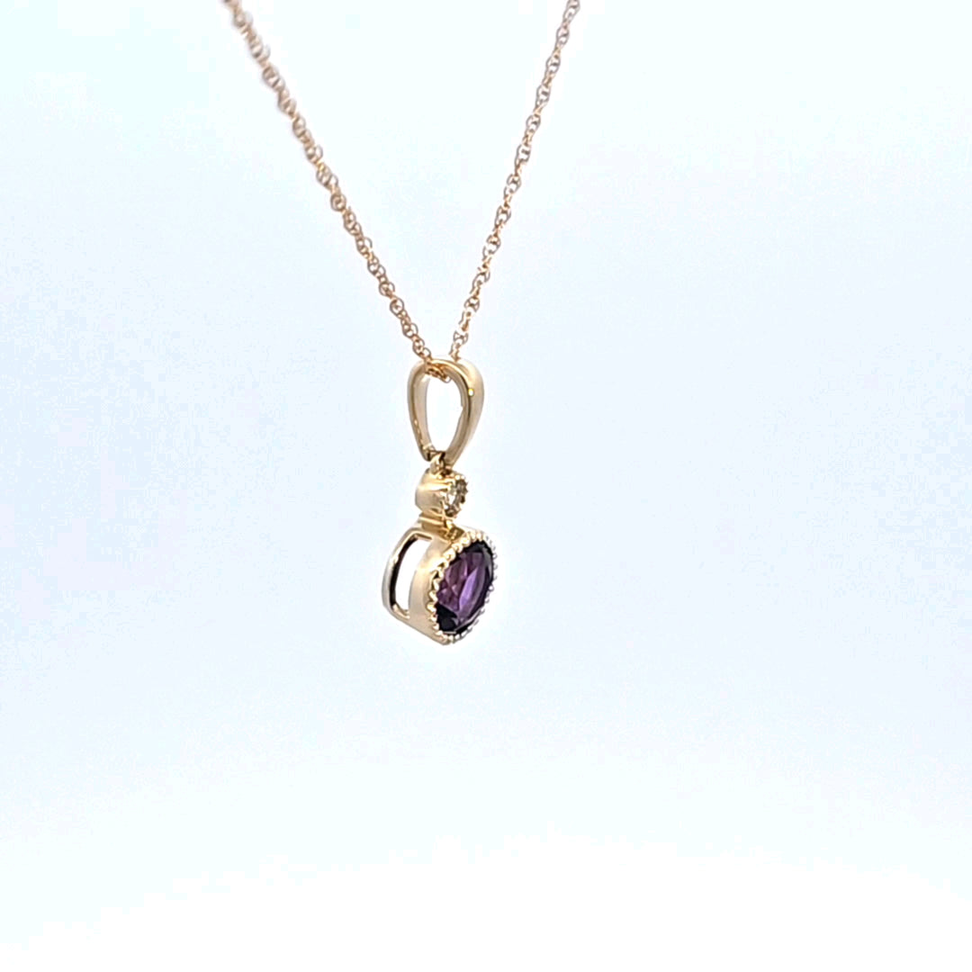 14KY Amethyst and Diamond Pendant
