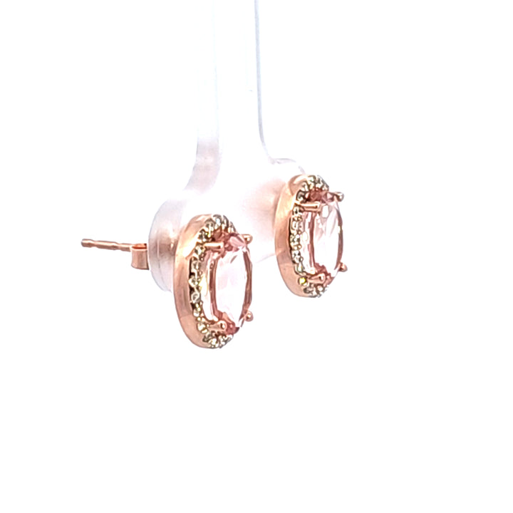 14KR Oval Morganite and Diamond Halo Earrings