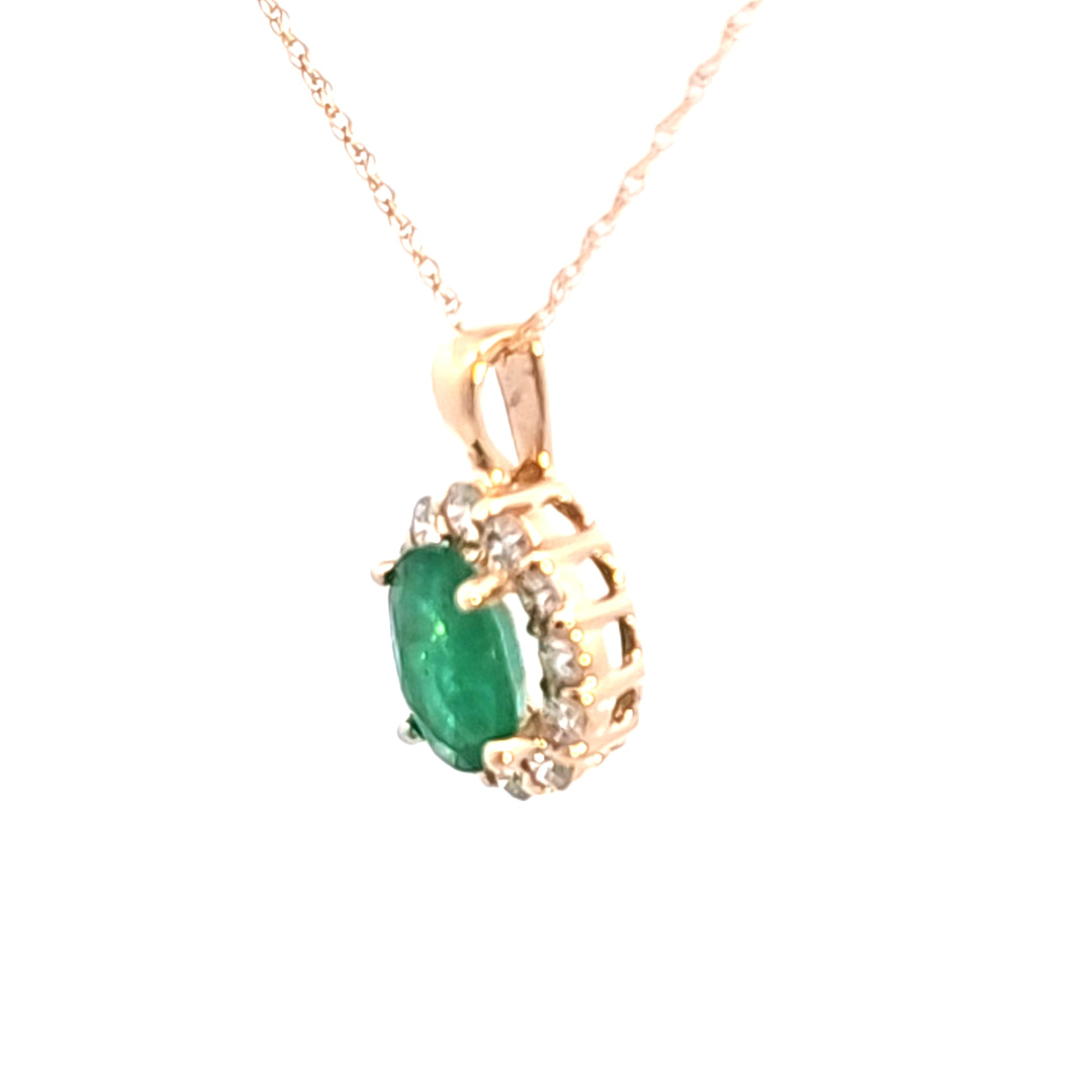 14KY Emerald and Diamond Pendant Necklace