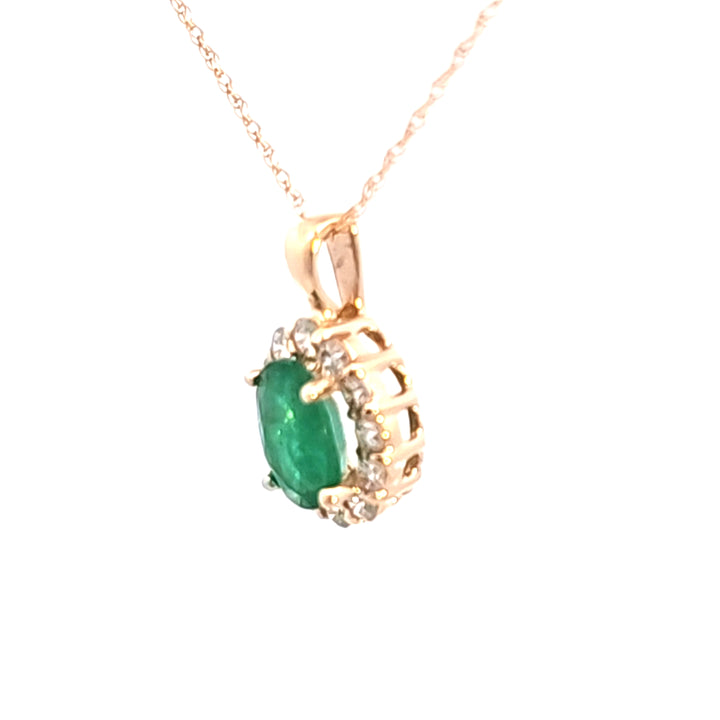 14KY Emerald and Diamond Pendant Necklace