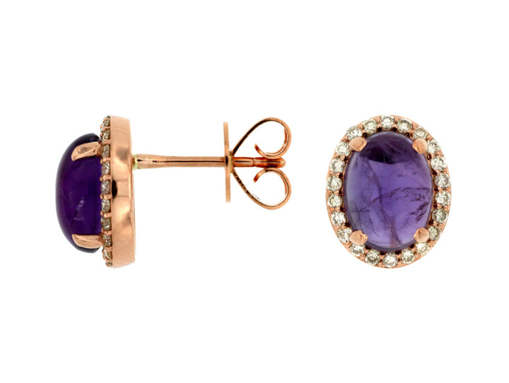 14KR Amethyst and Diamond Halo Earrings