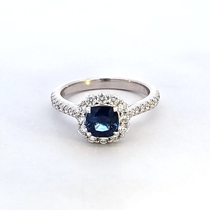 14KW Cushion Sapphire and Diamond Ring