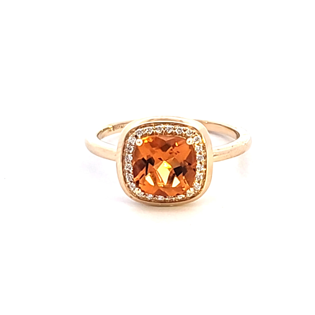 14KY Cushion Citrine and Diamond Halo Ring