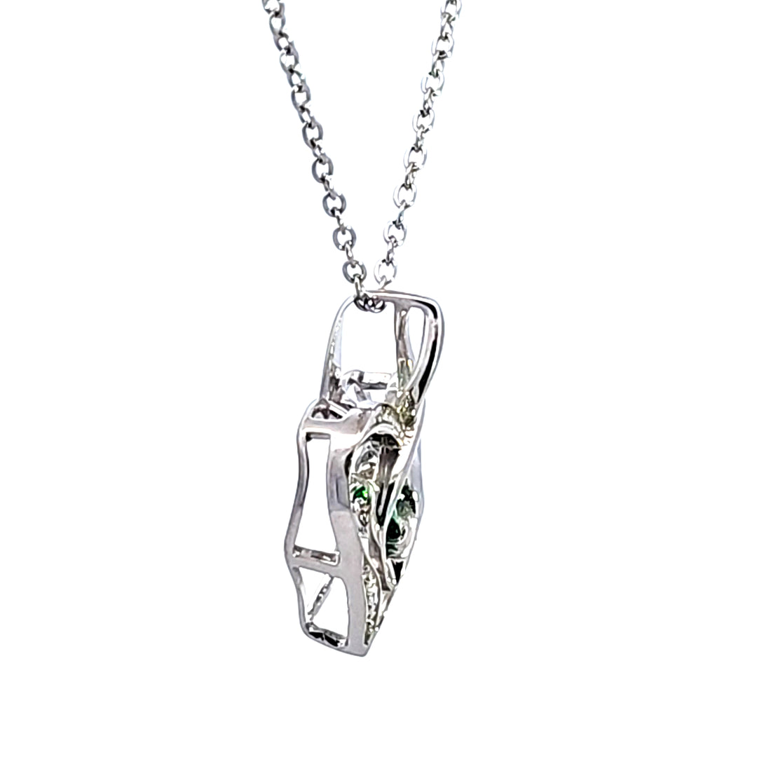 Sterling Silver Created Emerald and Diamond Heart Pendant