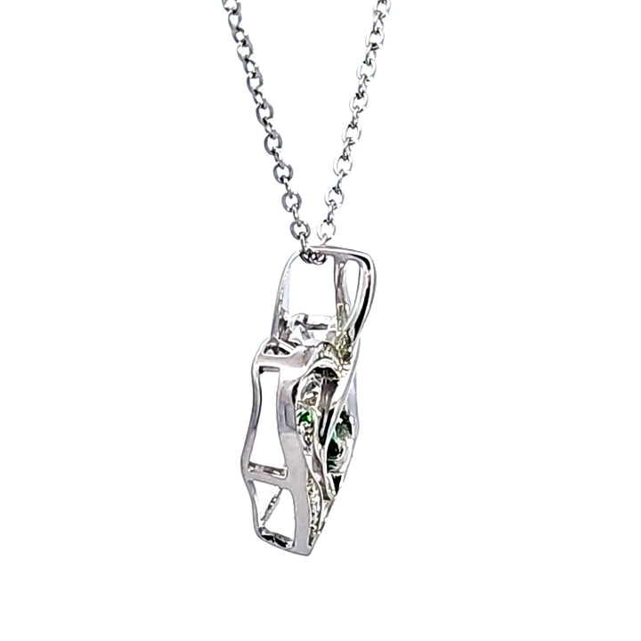 Sterling Silver Created Emerald and Diamond Heart Pendant