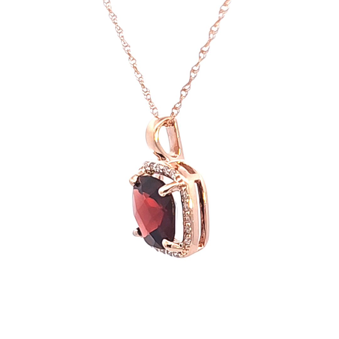 14KR Square Cushion Garnet and Diamond Pendant Necklace