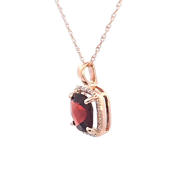 14KR Square Cushion Garnet and Diamond Pendant Necklace