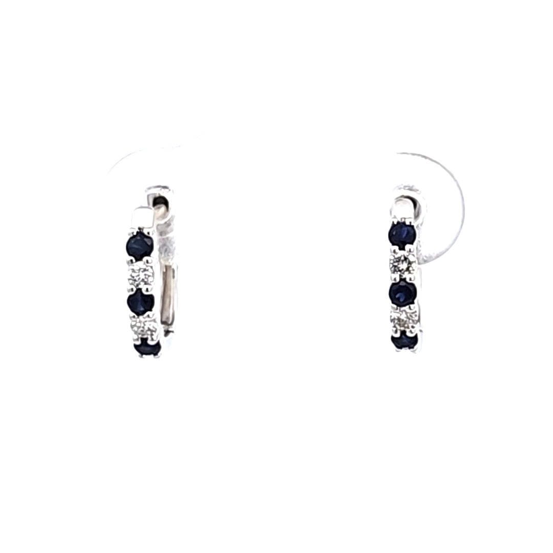 14KW Blue Sapphire and Diamond Hoop Earrings