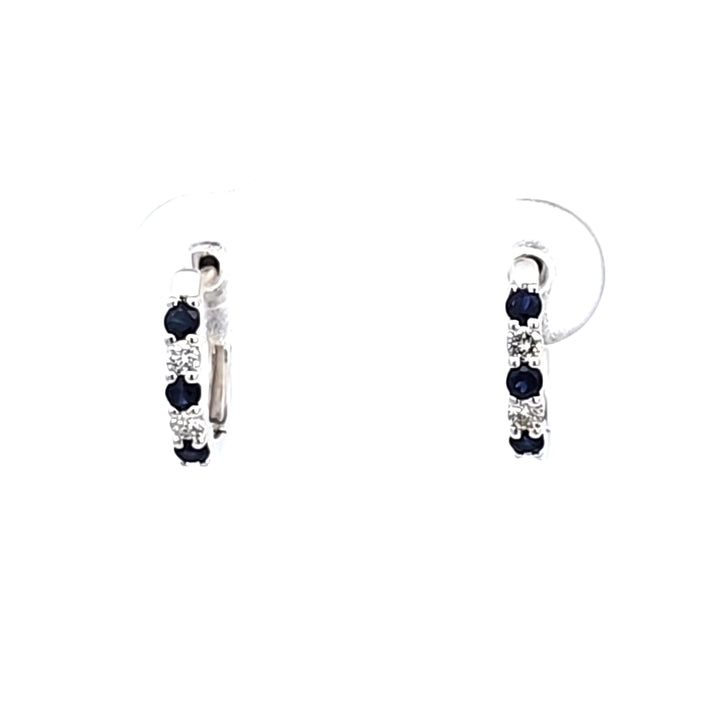 14KW Blue Sapphire and Diamond Hoop Earrings