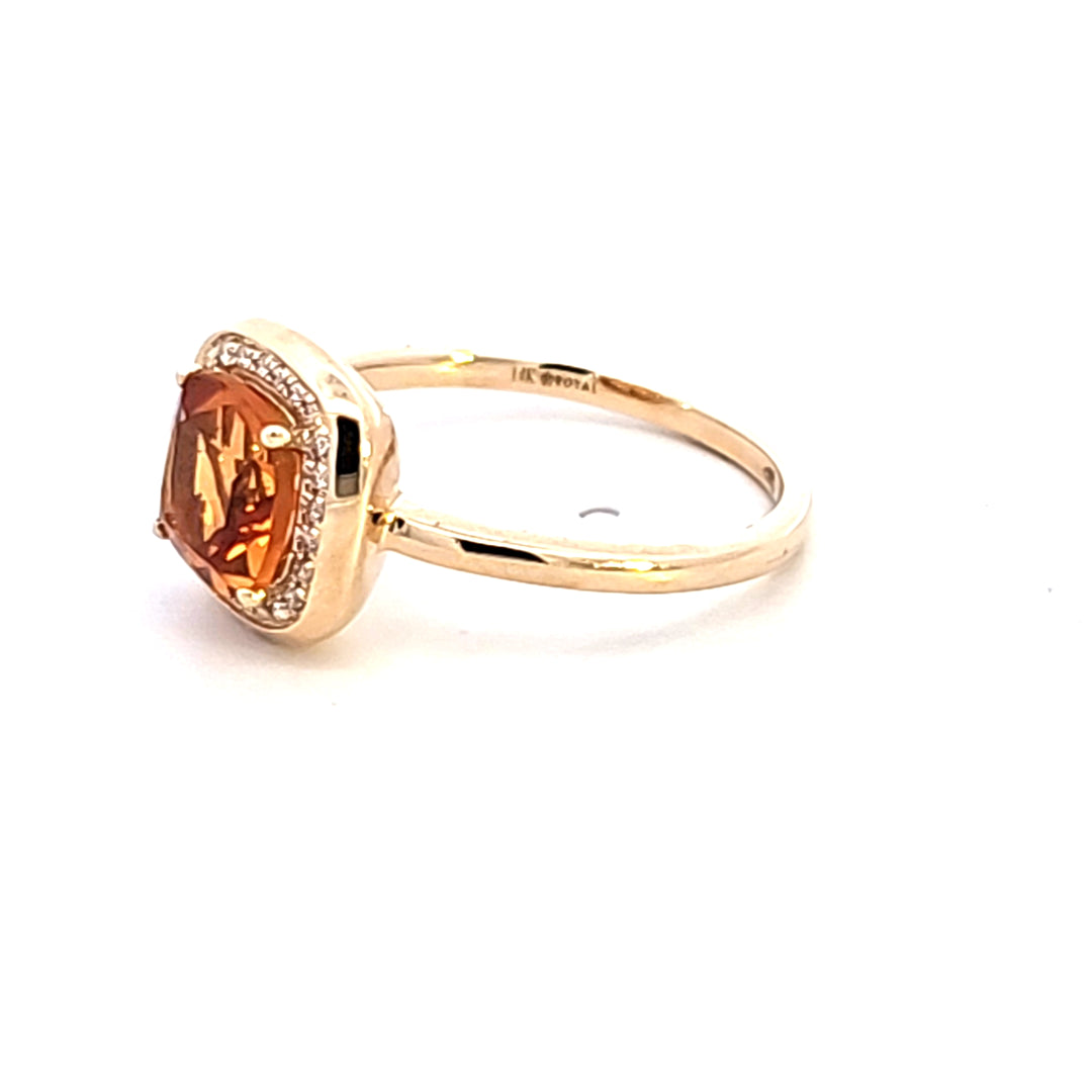 14KY Cushion Citrine and Diamond Halo Ring