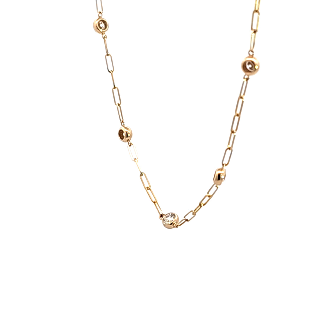 14KY Paper Clip Diamond Bezel Station Necklace