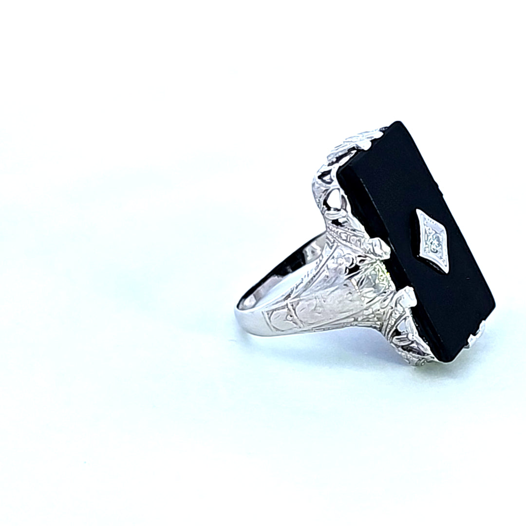 14KW Emerald Onyx and Diamond Estate Ring