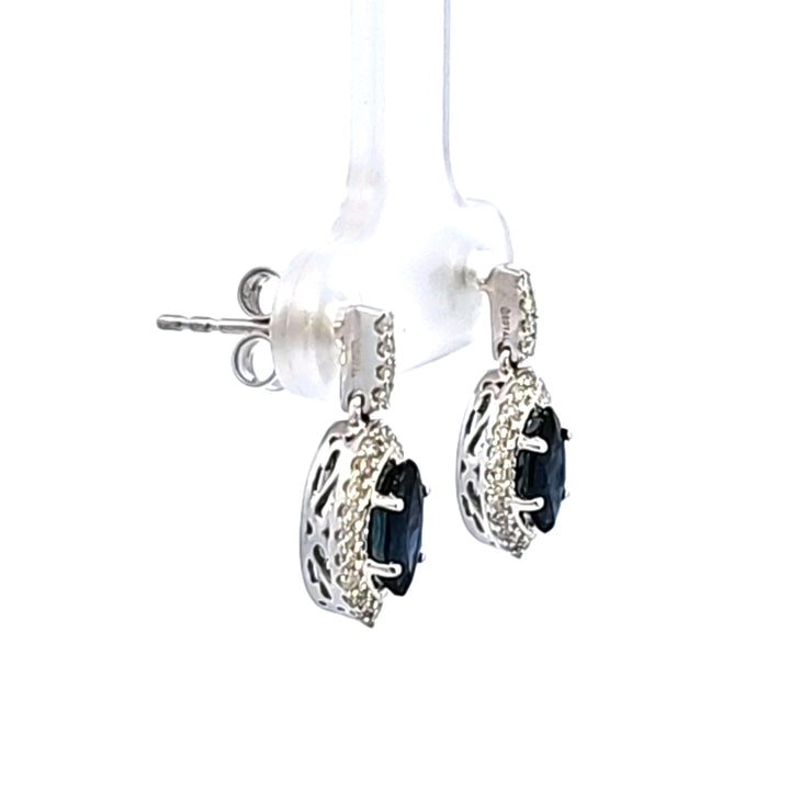 14KW Blue Sapphire and Diamond Earrings