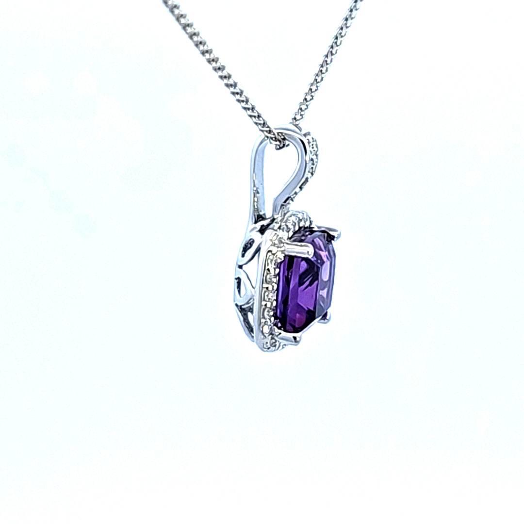 14KW Amethyst and Diamond Pendant
