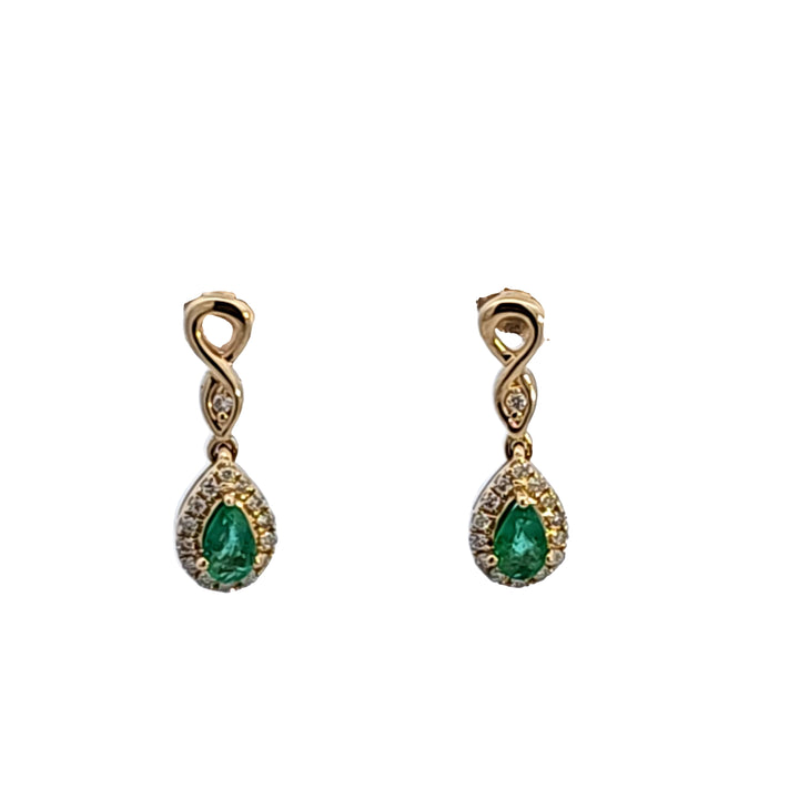 14KY Emerald and Diamond Drop Earrings