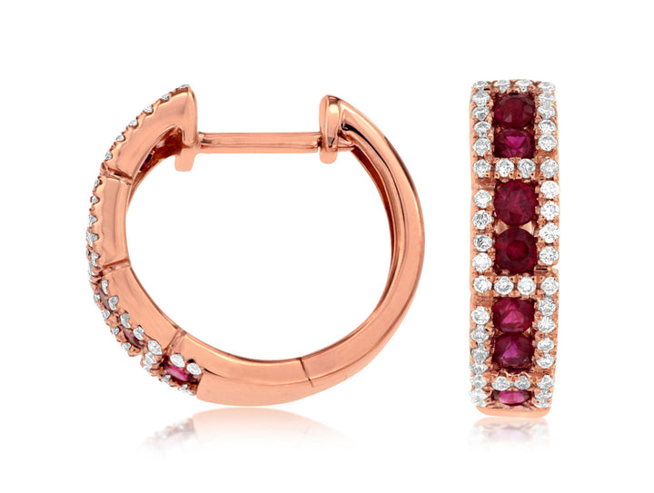 14KR Ruby and Diamond Hoop Earrings