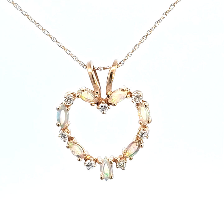 14KY Opal and Diamond Heart Pendant