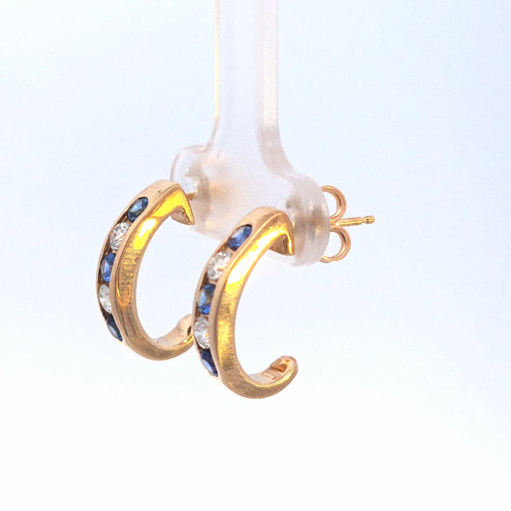 14KY Blue Sapphire and Diamond Earrings