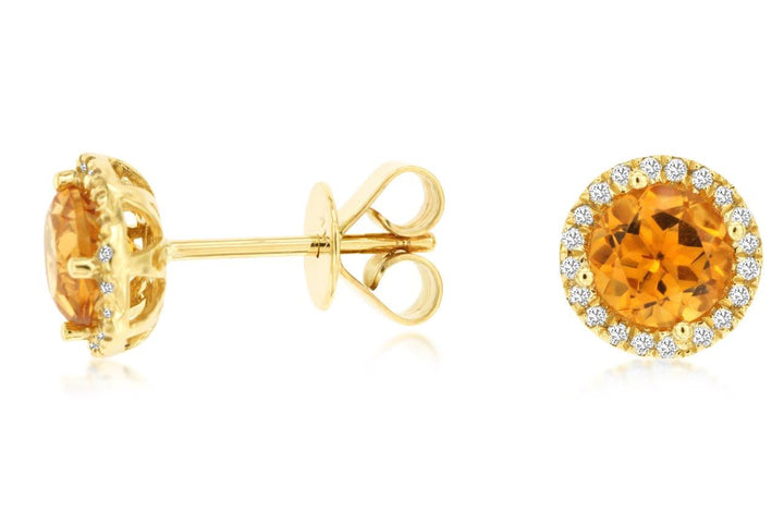 14KY Citrine and Diamond Halo Earrings