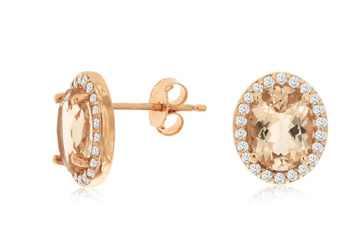 14KR Oval Morganite and Diamond Halo Earrings